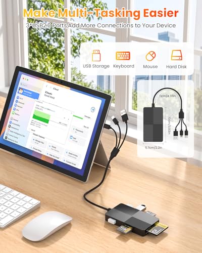 8-in-1 Memory Card Reader with Lightning USB-C USB-A Connectors, Memory Stick pro Duo Adapter Readers for SD/TF/MS/CF/XD Cards with 3 USB 2.0 Ports XD Picture Card Reader for iPhone/iPad/Android/PC