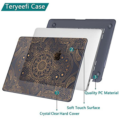 Teryeefi Compatible with MacBook Air 13 inch Case M1 Chip A2337 A2179 A1932 Retina Display Touch ID (A2018 2019 2020 Release), Plastic Hard Shell & Keyboard Cover & Screen Protector,Gold Mandala - color: Gold Mandala