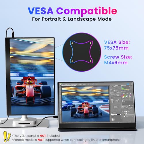 Upperizon Portable Monitor 15.6 inch 4K UHD 3840X2160 144% sRGB 60Hz HDR HDMI USB-C Travel Monitor for Laptop MacBook PC Surface PS5 Xbox, External Display with Full Cover & Speakers, VESA Compatible - size: 15.6"