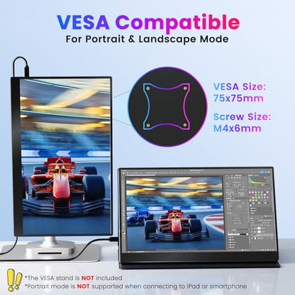 Upperizon Portable Monitor 15.6 inch 4K UHD 3840X2160 144% sRGB 60Hz HDR HDMI USB-C Travel Monitor for Laptop MacBook PC Surface PS5 Xbox, External Display with Full Cover & Speakers, VESA Compatible - size: 15.6"