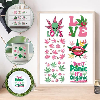 Rngmsi UV DTF Cup Wraps - 20 Sheets 420 Theme UV DTF Decals for 16 oz Glass Mugs, Tumblers, Weed Alien Lip Waterproof Rub on Transfer Stickers for DIY Wood Crafts - style: 420 Theme