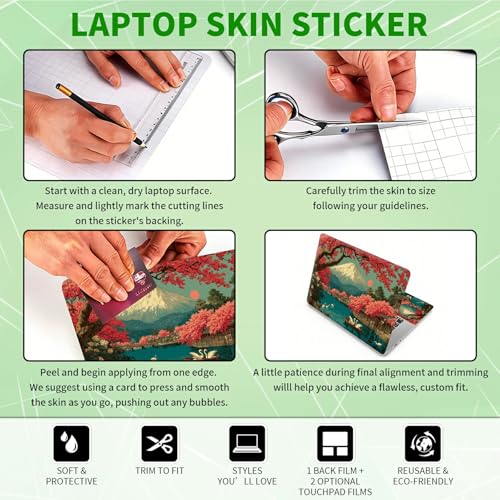 Laptop Skin Sticker Decal, Universal Protective Cover Fit 12 13 14 15.6 Inch Notebook, Reusable Water-Resistant Vinyl Decal w/ 2 Wrist Pads for Business Travel, Flowering Cherry Blossoms - color: Flowering Cherry Blossoms