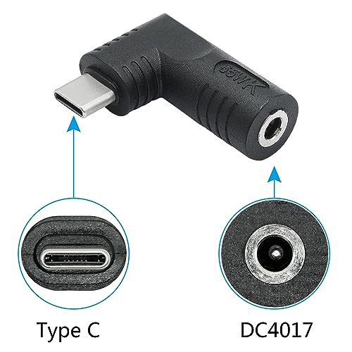 Right Angle DC 4017 to USB C Connector Adapter, 90 Degree PD 65W DC 4.0mm x 1.7mm to USB Type C Male Plug Power Charge Adapter for Laptop, Phone - Black - style: DC 4017 to USB Type c