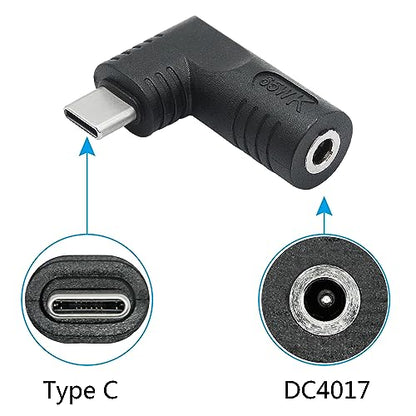 Right Angle DC 4017 to USB C Connector Adapter, 90 Degree PD 65W DC 4.0mm x 1.7mm to USB Type C Male Plug Power Charge Adapter for Laptop, Phone - Black - style: DC 4017 to USB Type c