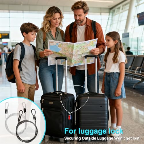2 Pack Outdoor & Travel Security Cable with Loops, 3.3 ft x 1/8 in (1m x 3mm) Braided Safety Wire, Flexible Steel Safety Cable with Double Loops for Luggage, Outdoor Gear and Gates