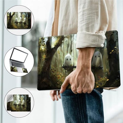 Universal Laptop Skin, DIY Cut-to-Fit Vinyl Cover Compatible with HP, Dell, Lenovo, Mac (13.3" to 15.6"), Anti-Scratch, No Residue & Bubble-Free Protective Decal Sticker, Cute Ghost Forest Swing - color: Cute Ghost Forest Swing