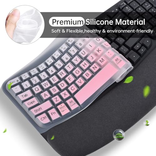 Large Print Keyboard Cover for Logitech Wave Keys MK670 Combo Keyboard Skin, Logitech Wave Keys Wireless Ergonomic Keyboard Cover Protector Skin, Logitechs Waves Key Accessories, Ombre Pink - color: Ombre Pink-Large