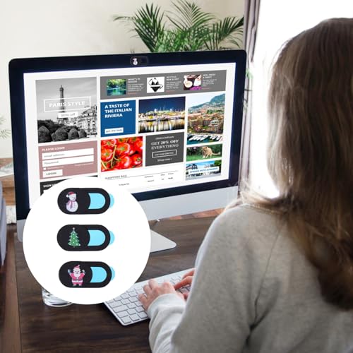 3pcs Webcam Cover Slide for Laptop and Desktop, Christmas Theme Black Anti-Peeping Camera Privacy Protector, Ultra-Thin Sliding Lens Guard for Computer and Tablet Use