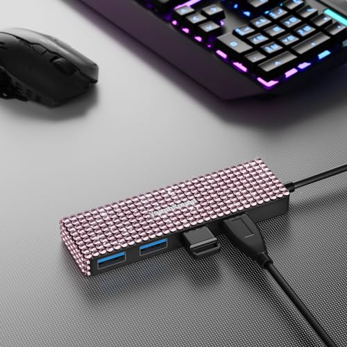 USB to USB C Adapter, YaimhSound Multi USB Port for Laptop, Pink USB Hub 3.0 for PC, MacBook, Mac Pro, Surface, Flash Drive, SSD, Keyboard, Mouse, Camera, Gaming - size: Pink A+C to 4 USB