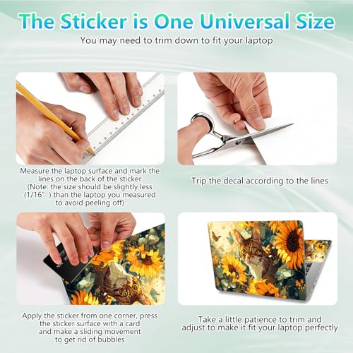 Laptop Skin Sticker Decal 12"-15.6" Universal Laptop/Notebook/Netbook Vinyl - Waterproof Scratch Resistant,Fits HP Dell Lenovo MacBook,2 Free Wrist Pads,Easy Apply & Remove,Cute Cat Sunflower - color: Cute Cat Sunflower