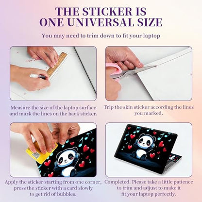 Laptop Skin Sticker Laptop Cover for 12" 13" 13.3" 14" Laptop Stickers,Reusable Skin Sticker Cover Personalized Art Waterproof & Scratch-Resistant Protector Case,Panda Wearing Headphones - color: Panda Wearing Headphones