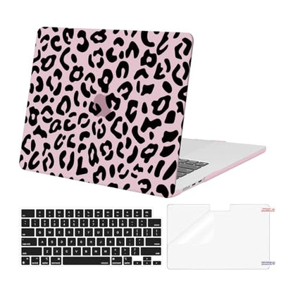 MOSISO Compatible with MacBook Air 15 inch Case M5 M4 M3 M2, Pink | Protective Leopard Grain Hard Shell&Keyboard Cover&Screen Protector for MacBook Air 15.3 inch A3241 A3114 A2941 2026-2023 - color: Pink