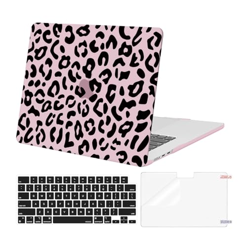 MOSISO Compatible with MacBook Air 15 inch Case M5 M4 M3 M2, Pink | Protective Leopard Grain Hard Shell&Keyboard Cover&Screen Protector for MacBook Air 15.3 inch A3241 A3114 A2941 2026-2023 - color: Pink