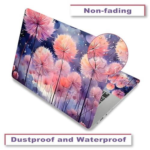 Laptop Decal Sticker Skin Cover, 12" 13.1" 13.3" 14" 15" 15.4" 15.6" Laptop Netbook Vinyl Art Skin Sticker Cover Notebook PC Protector (2 Wrist Pad Included), Removable Reusable, Dreamy Dandelions - color: Dreamy Dandelions