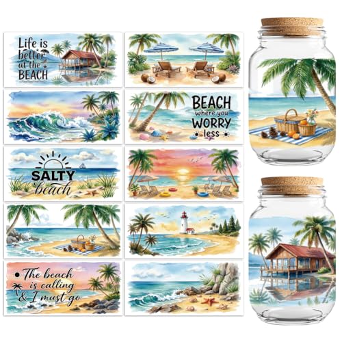 Peacoblue UV DTF Cup Wraps Transfer Stickers Summer Beach Scenery Pattern, 10 Sheets Waterproof Custom Vinyl Transfer Sticker 16oz Coffee Glass Cup Tumbler Bottle Mug Decals for Men Women - style: Summer Beach Scenery