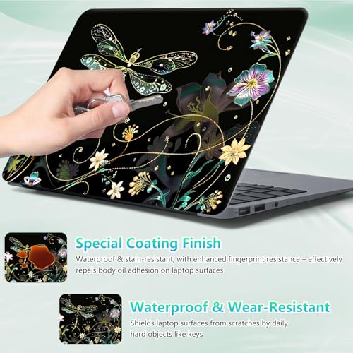 Laptop Skin Sticker Decal 12"-15.6" Universal Laptop/Notebook/Netbook Vinyl - Waterproof Scratch Resistant,Fits HP Dell Lenovo MacBook,2 Free Wrist Pads,Easy Apply & Remove,Dragonfly Floral - color: Dragonfly Floral