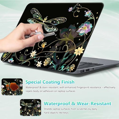 Laptop Skin Sticker Decal 12"-15.6" Universal Laptop/Notebook/Netbook Vinyl - Waterproof Scratch Resistant,Fits HP Dell Lenovo MacBook,2 Free Wrist Pads,Easy Apply & Remove,Dragonfly Floral - color: Dragonfly Floral