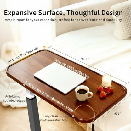 Adjustable Overbed Table with Wheels, Pneumatic Height Lift Rolling Bedside Table, Standing Desk for Home & Office Use, Ideal for Seniors & Limited Mobility(Walnut Brown) - color: Walnut Brown