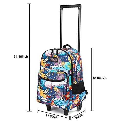 Tilami Rolling Backpack 18 inch Double Handle Wheeled Boys Girls Travel School Children Luggage Toddler Trip - color: Cartoon Black