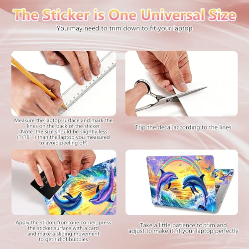 Laptop Skin Sticker Decal 12" 13" 13.3" 14" 15" 15.6",Waterproof Scratch Resistant Vinyl,Reusable Easy to Apply,for MacBook HP Dell Notebooks Netbooks Laptop,2 Wrist Pads,Dolphin Couple Rainbow - color: Dolphin Couple Rainbow
