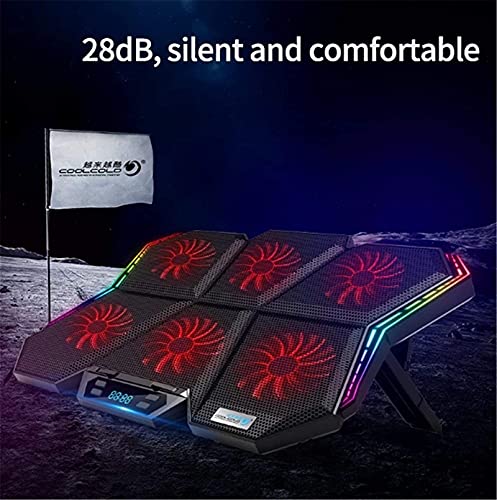 Laptop Cooling Pad, Gaming Notebook Cooler for Up to 17 Inch Laptop, 6 Fans with Blue Light, 7 Heights Adjustment, 2 USB Port and Colorful LED Light