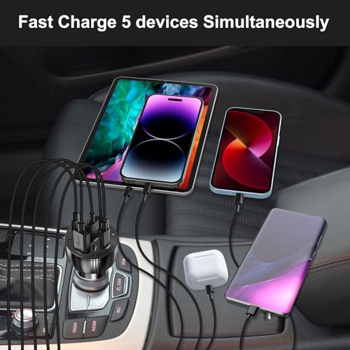 USB C Car Charger Adapter, 5 Ports 75W PD 3.0 Car Phone Charger Fast Charging Compatible with iPhone 16/15/14/13 Pro Max Series, iPad Pro, Galaxy S24/S23/S22/Note 20, Android, Pixel. - color: black/2pack