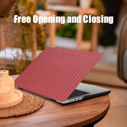 Woven Logo Cutout Case for MacBook Pro 14 inch 2026-2021 M5 M4 M3 M2 M1 | Woven Fabric Boho Knit Leather Hardshell Case+Keyboard Cover (A3426 A3427 A3434 A3112 A3185 A3401 A2918 A2992 A2779 A2442) - color: #Woven Red