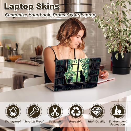 Universal Laptop Skin Sticker Decal 11-15.6 Inches, Cat Green Plants | Reusable Vinyl Sticker for 12.1 13 13.3 14 15.4 Inches Notebook PC, Scratch Resistant Waterproof, Easy to Trim & Apply - color: Cat Green Plants