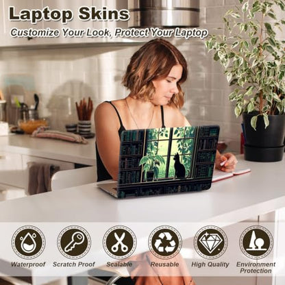 Universal Laptop Skin Sticker Decal 11-15.6 Inches, Cat Green Plants | Reusable Vinyl Sticker for 12.1 13 13.3 14 15.4 Inches Notebook PC, Scratch Resistant Waterproof, Easy to Trim & Apply - color: Cat Green Plants