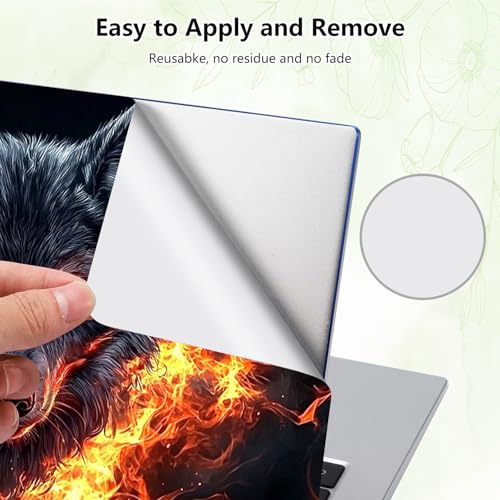 Laptop Skin Sticker Decal, Universal Reusable Vinyl Laptop Cover for 12" 13" 13.3" 14" 15" 15.4" 15.6" Notebook PC, Waterproof Scratch-Resistant with 2 Wrist Pads, Easy to Apply & Remove,Fire Art Wolf - color: Fire Art Wolf