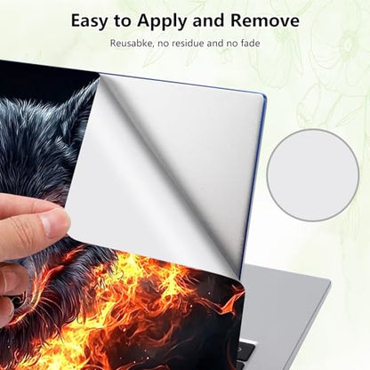Laptop Skin Sticker Decal, Universal Reusable Vinyl Laptop Cover for 12" 13" 13.3" 14" 15" 15.4" 15.6" Notebook PC, Waterproof Scratch-Resistant with 2 Wrist Pads, Easy to Apply & Remove,Fire Art Wolf - color: Fire Art Wolf