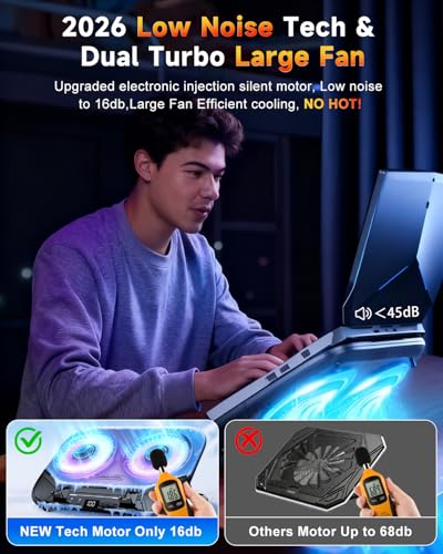 Upgraded Laptop Cooling Pad with Dual TEC Coolers & 2 Quiet Fans-RGB Laptop Cooler for 12-21in Laptops, Gaming Laptop Fan Cooling Pad Stand with Phone Holder, 100-Speed & 5-Height Adjustable, USB Port