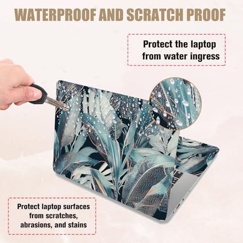 PLIGREAT 15 Inches Tropical Leaves Laptop Decal Sticker Skin Cover, 3D Leaves Pattern Laptop Skin Stickers Fits 12" to 15" Laptops Universal Waterproof Removable Notebook Art Protector, Blue Grey - color: Blue Grey