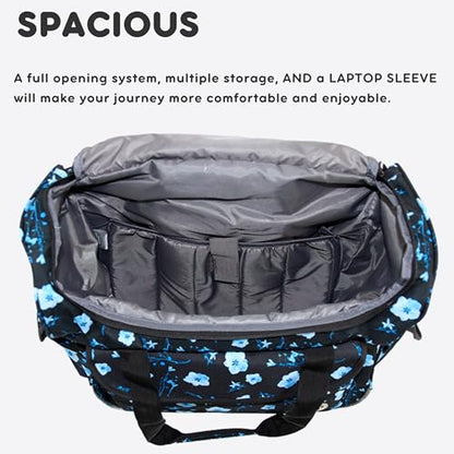 J World Donna Rolling Tote Bag on Wheels for Women. Roller Laptop Briefcase. Overnight Weekender Teachers Work, Night Bloom - color: Night Bloom
