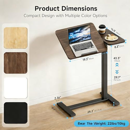 BIZUM Overbed Rolling Table with Adjustable Tilt Top Mobile Bedside Desk with Hidden Wheels Pneumatic Height Adjustable Laptop & Meal Table for Home and Hospital Use(27.6x15.8, Walnut) - color: Walnut