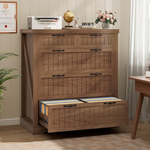 SEDETA Farmhouse File Cabinet for Home Office, 5 Drawer File Cabinet, Wood Office File Cabinets for Letter/Legal/A4 Size, File Cabinets with Printer Stand for Study Room, Living Room, Brown - color: Brown, size: 5 Drawers