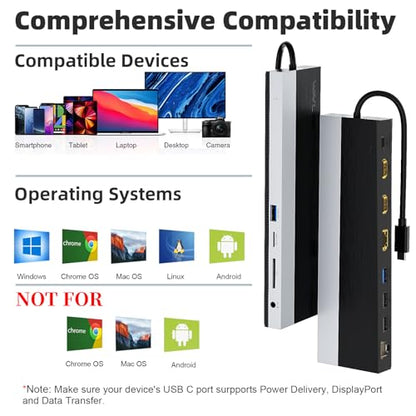 WAVLINK USB C Docking Station 3 Monitors for Windows with DP + 2X HDMI | USB-C Triple Display Laptop Dock with Dual 4K +1080P, PD 85W Charging, Gigabit Ethernet for Windows Laptop