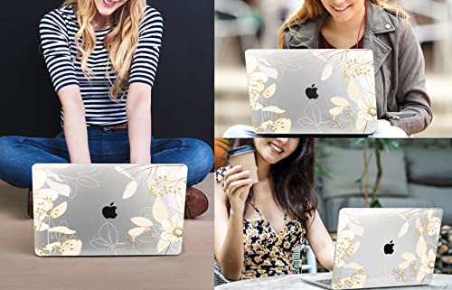CISSOOK Compatible with MacBook Pro 13 Inch Case 2025-2020 Release M1 M2 | 4in1 Set Plastic Hard Shell Case & Keyboard Cover for MacBook Pro 13 with Touch Bar M1 M2, Golden Flowers - color: Pro13inch-Golden Flowers