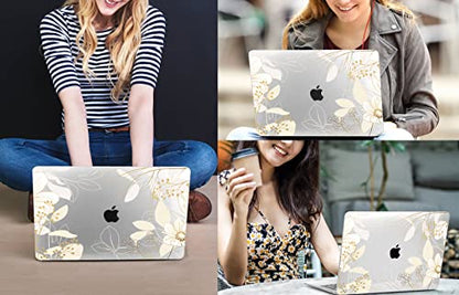 CISSOOK Compatible with MacBook Pro 13 Inch Case 2025-2020 Release M1 M2 | 4in1 Set Plastic Hard Shell Case & Keyboard Cover for MacBook Pro 13 with Touch Bar M1 M2, Golden Flowers - color: Pro13inch-Golden Flowers