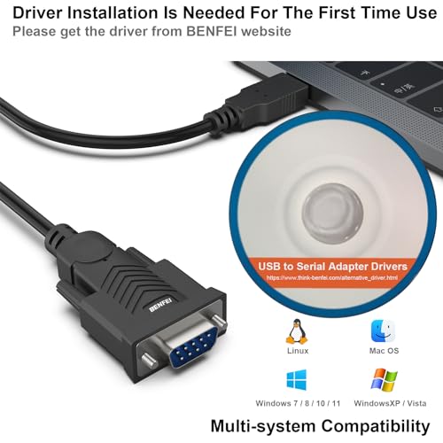 BENFEI USB to Serial Adapter, USB to RS-232 Male (9-pin) DB9 Serial Cable, Prolific Chipset, Windows 11/10/8.1/8/7, Mac OS X 10.6 and Above, 1.8M（Not VGA） - style: Male Screw