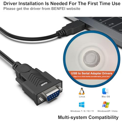 BENFEI USB to Serial Adapter, USB to RS-232 Male (9-pin) DB9 Serial Cable, Prolific Chipset, Windows 11/10/8.1/8/7, Mac OS X 10.6 and Above, 1.8M（Not VGA） - style: Male Screw