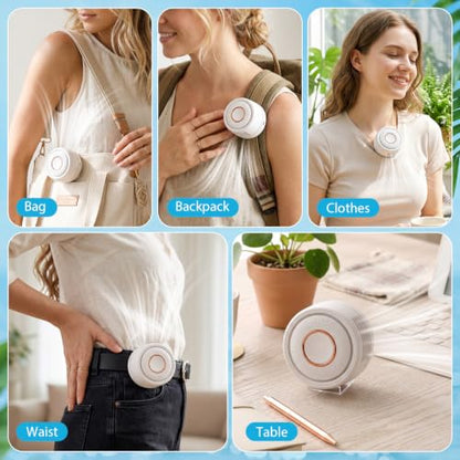 3 Pack Portable Silent Mini Bladeless Fan Clip On Cooling USB Rechargeable Electric Small Fan for Shirt Belt Waist Outdoor Travel Office Summer Wear Personal Use(White) - color: White