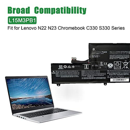 L15M3PB1 L15L3PB1 Laptop Battery Replacement for Lenovo Chromebook C330 81HY0000US S330 81JW0000US Series SB10W67248 5B10W67285 SB10W67366 5B10W67340 5B10K88047 5B10K88048 11.1V 45Wh - size: 10.2*5.9*1.2inch L15M3PB1