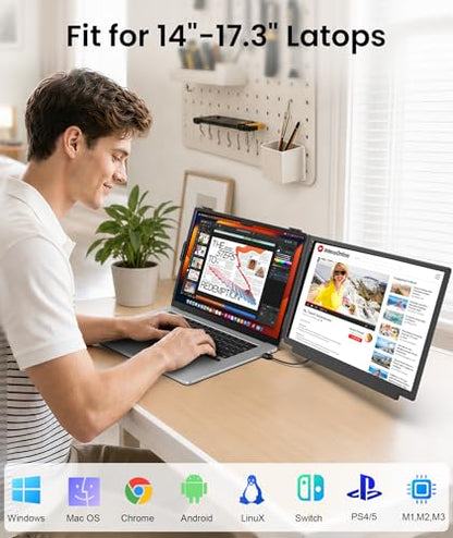 15.6" Laptop Screen Extender, 1080P FHD Detachable Laptop Monitor Extender, One Cable Plug & Play Portable Travel Monitor for 14"-17.3" Laptop Compatible with Wins/Mac/Chrome/Android - size: 15.6" Dual Screen