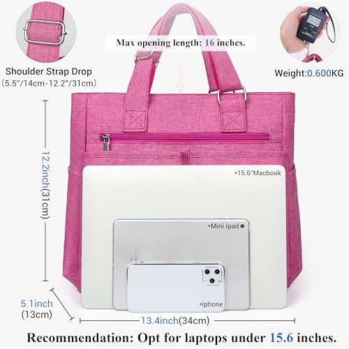 VOLGANIK ROCK Canvas Tote Bag Waterproof Nylon Multi Pocket Shoulder Bags Laptop Work Bag Teacher Purse Handbag for Women Men - color: Pink 2