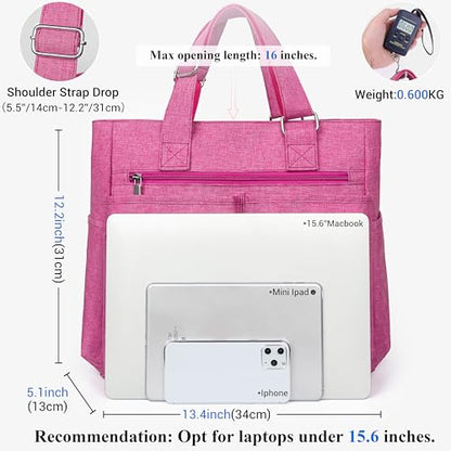 VOLGANIK ROCK Canvas Tote Bag Waterproof Nylon Multi Pocket Shoulder Bags Laptop Work Bag Teacher Purse Handbag for Women Men - color: Pink 2