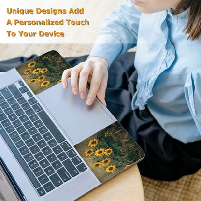 Universal Laptop Skin Sticker with 2 Wrist Pad Decals, 3-Piece Removable Vinyl Laptop Cover, Retro Art Sunflowers Waterproof Anti-Scratch, Easy-Trim Fit for 13.3" 14" 15.6" Laptops - color: Retro Art Sunflowers