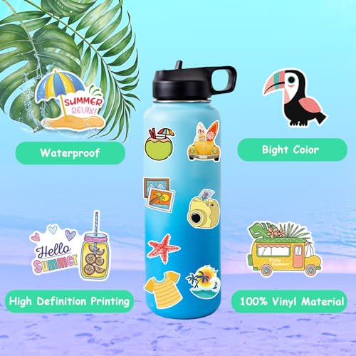 XZENTIRA 100 PCS Summer Stickers for Kids, Waterproof Beach Stickers for Water Bottles, Happy Hawaiian Vacation Vinyl Stickers for Laptop, Skateboard, Phone, Kids, Teens & Girls - style: Summer