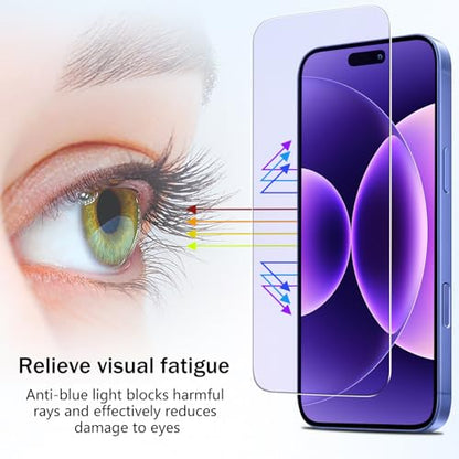 2 Pack Anti Blue Light Screen Protector for iPhone 16 / iPhone 15 Eye Protection Tempered Glass Film, Easy to Install, Bubble Free - size: iPhone 16/15 6.1-inch