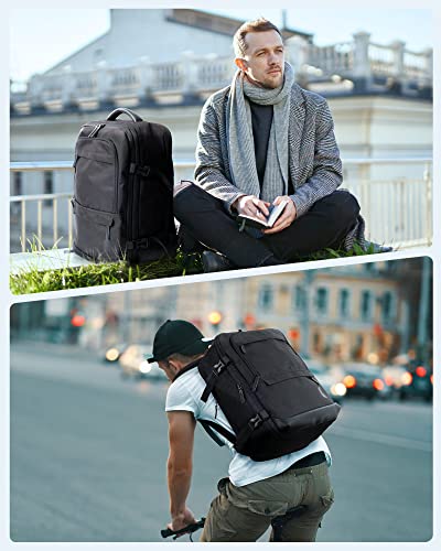 BAGSMART 37L Expandable Travel Backpack Compression Carry On Daypack | Weekender Bag Fits 17" Laptop. Water Resistant Luggage with Packing Cubes and Shoe Pouch. - color: Obsidian Black